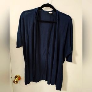 Etcetera Women Size M Navy Blue Knit Sweater Open Cardigan Silk Blend 3/4 Sleeve